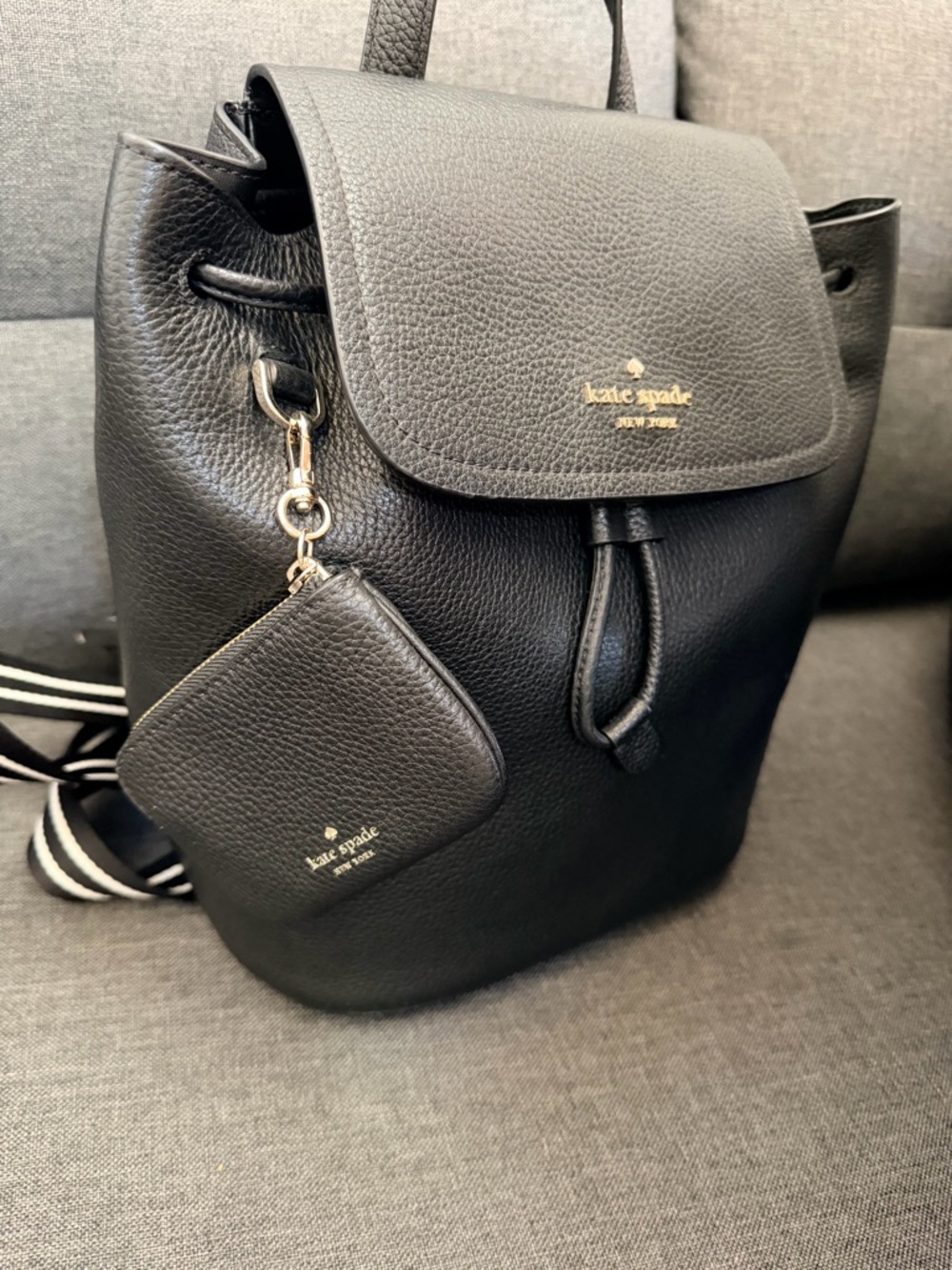 kate spade Black Pebbled Leather Rosie Medium Flap Backpack - Picture 5 of 5